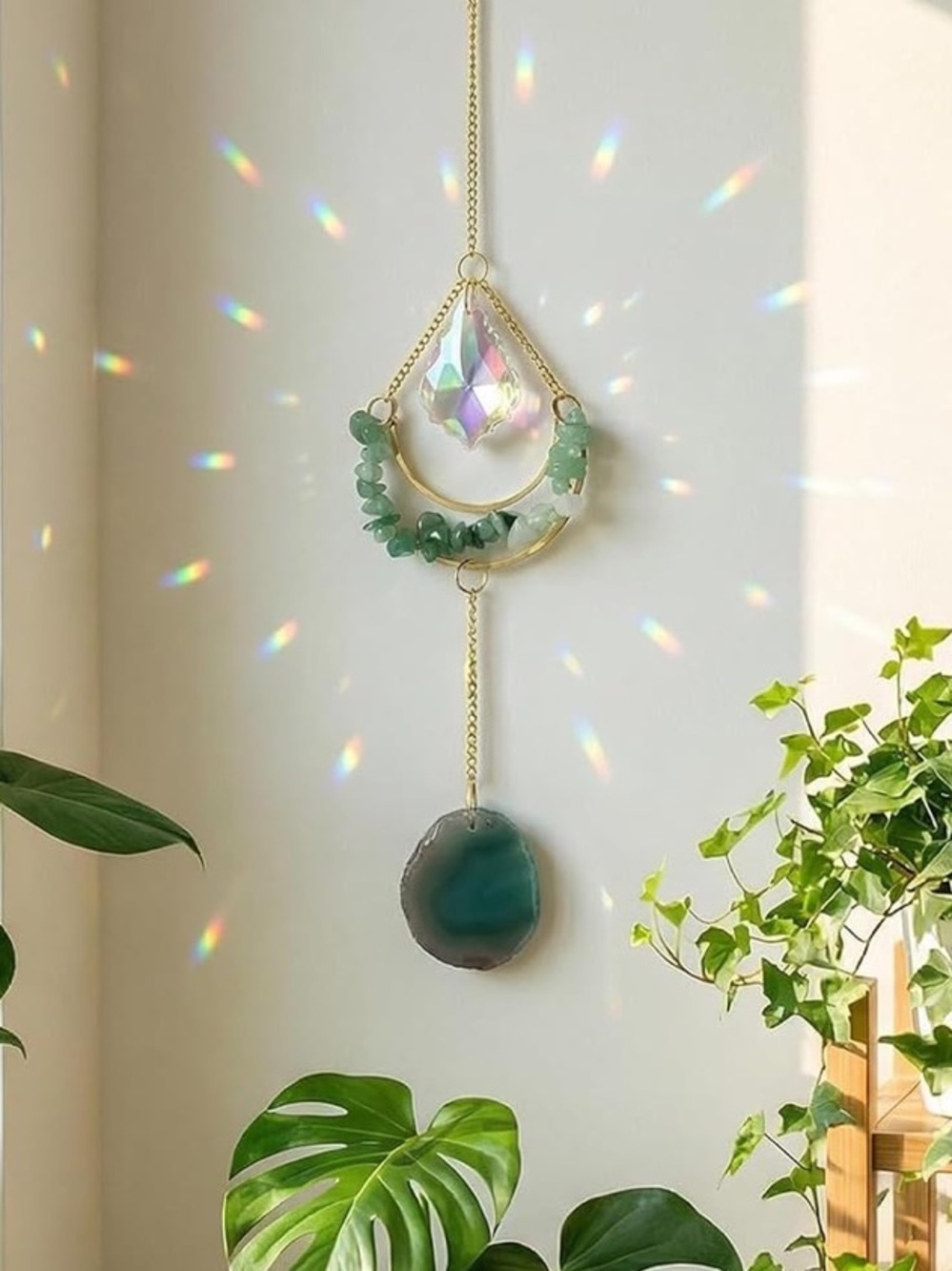 🆕New Green Aventurine Agate Crystal  Sun Catcher